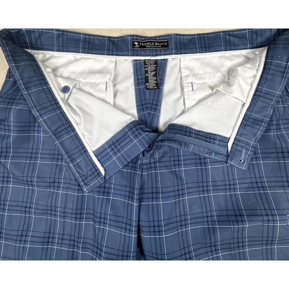 Pebble Beach Performance Men's Golf Shorts Blue Plaid Size 42 Moisture Wicking